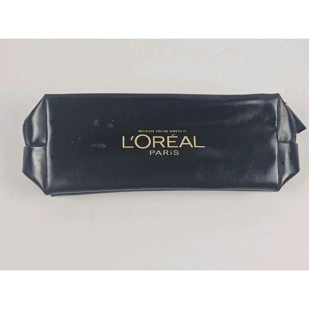 L'Oreal Paris Black Makeup Travel Bag 7-3/4" x 3" x 2" Zipper Faux Leather